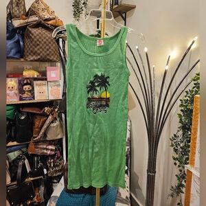 Vintage Green Beach Tank Top Dress with Palm Tree Design